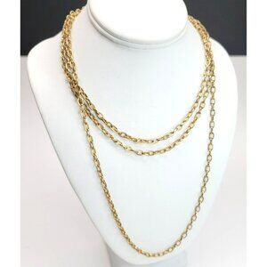 Gold Tone Brassy Vintage Fashion Costume Necklace 58" 4.1mm Textured Chain CT11